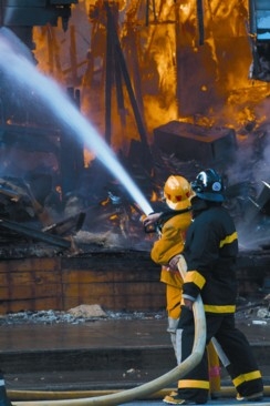 A wood working plant on fire